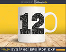 Baseball jersey numbers 12 svg PNG dxf eps cut printable
