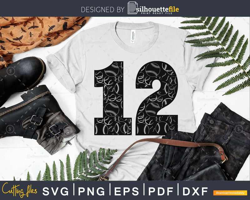 Baseball jersey numbers 12 svg PNG dxf eps cut printable