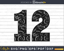 Baseball jersey numbers 12 svg PNG dxf eps cut printable