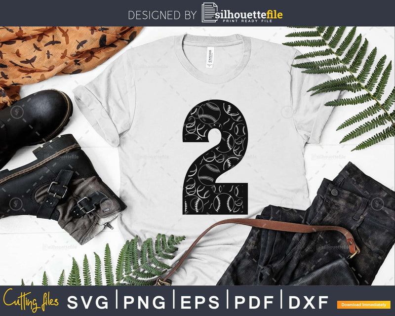 Baseball jersey numbers 2 svg PNG dxf cut file for cricut