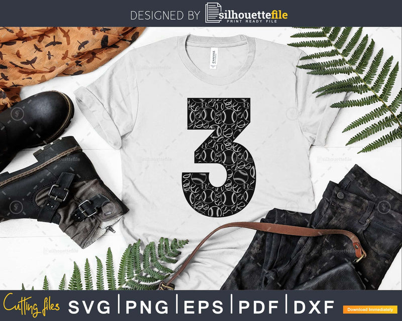 Baseball jersey numbers 3 svg PNG dxf eps cutting file for