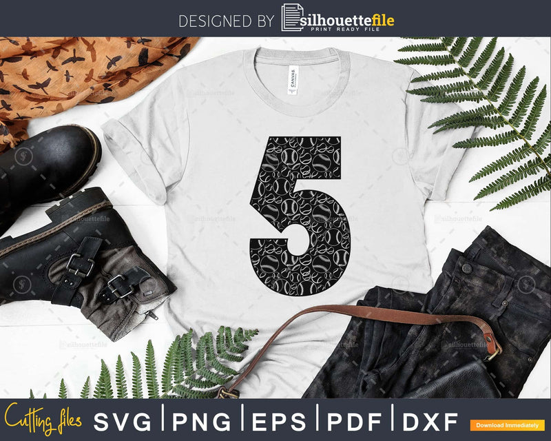 Baseball jersey numbers 5 svg PNG dxf eps cutting craft file