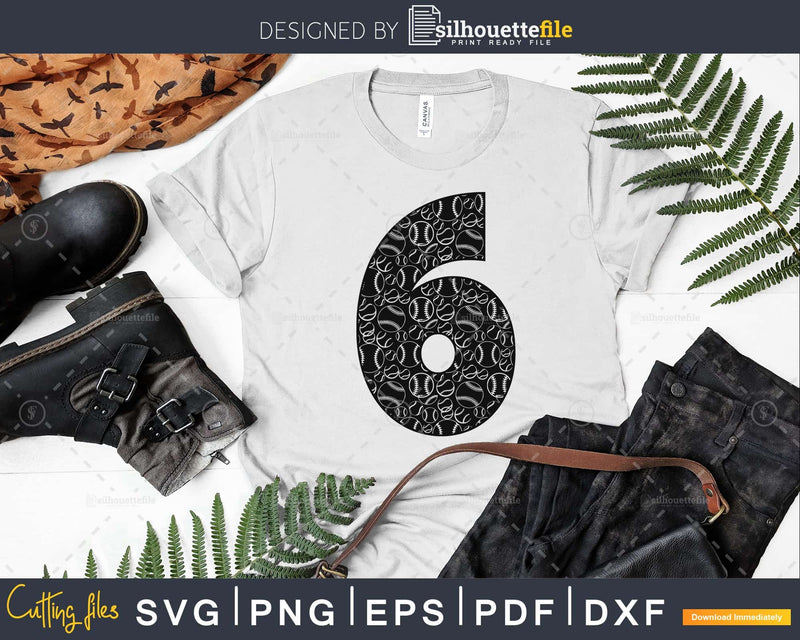 Baseball jersey numbers 6 svg PNG dxf eps cut craft file
