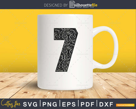 Baseball jersey numbers 7 svg PNG dxf eps cut file for