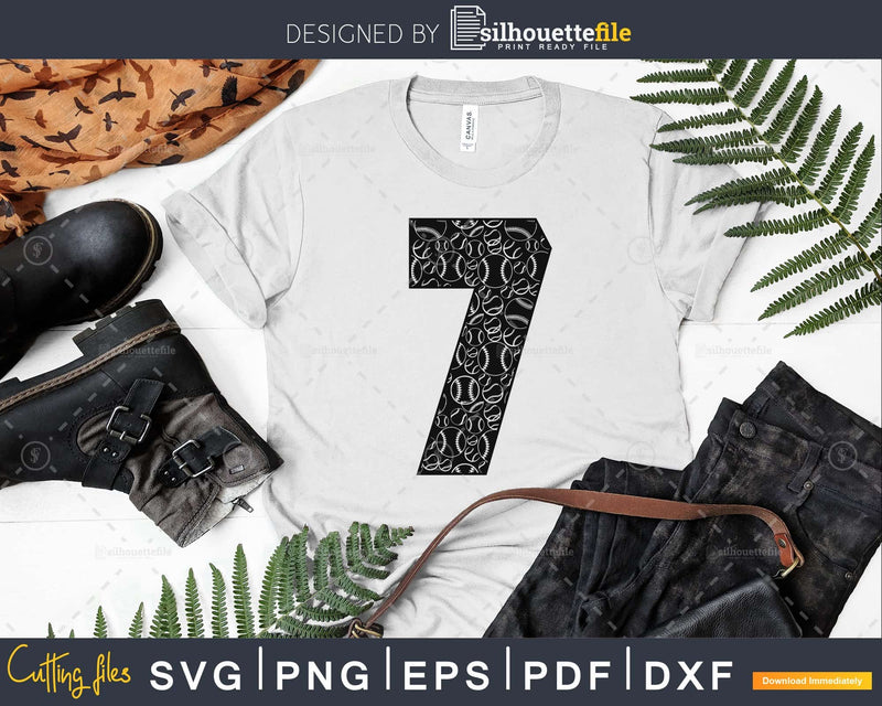 Baseball jersey numbers 7 svg PNG dxf eps cut file for