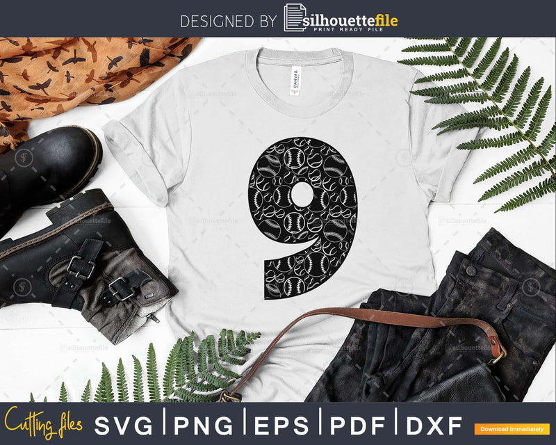 Baseball jersey numbers 9 svg PNG dxf eps cutting file for