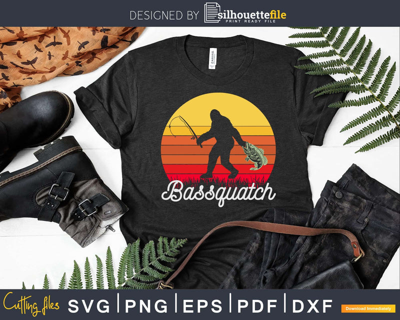Bassquatch Funny Bigfoot Fishing Outdoor Retro SVG PNG dxf