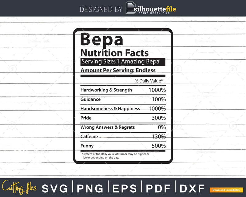 Bepa Nutrition Facts Funny Fathers Day Svg Diy Tshirt Design