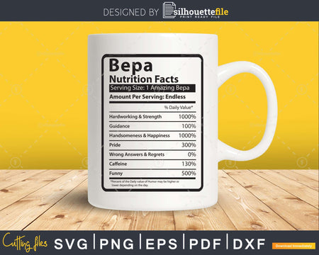 Bepa Nutrition Facts Funny Fathers Day Svg Diy Tshirt Design