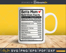 Betta Mom Nutrition Facts Funny Mothers Day Svg Png Cricut