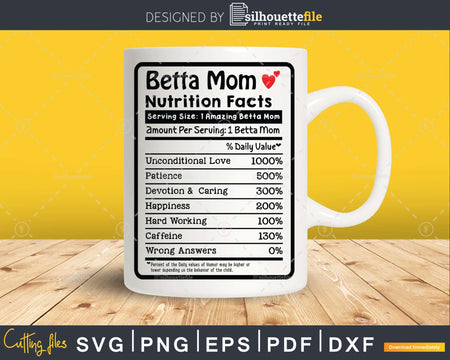 Betta Mom Nutrition Facts Funny Mothers Day Svg Png Cricut