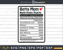 Betta Mom Nutrition Facts Funny Mothers Day Svg Png Cricut