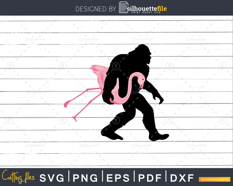 Bigfoot and Lawn Flamingo Sasquatch Funny SVG PNG dxf