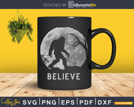 Bigfoot Sasquatch Full moon Yeti Funny believe SVG PNG dxf