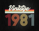 Birthday Svg Vintage Classic Born In 1981 Png T-shirt