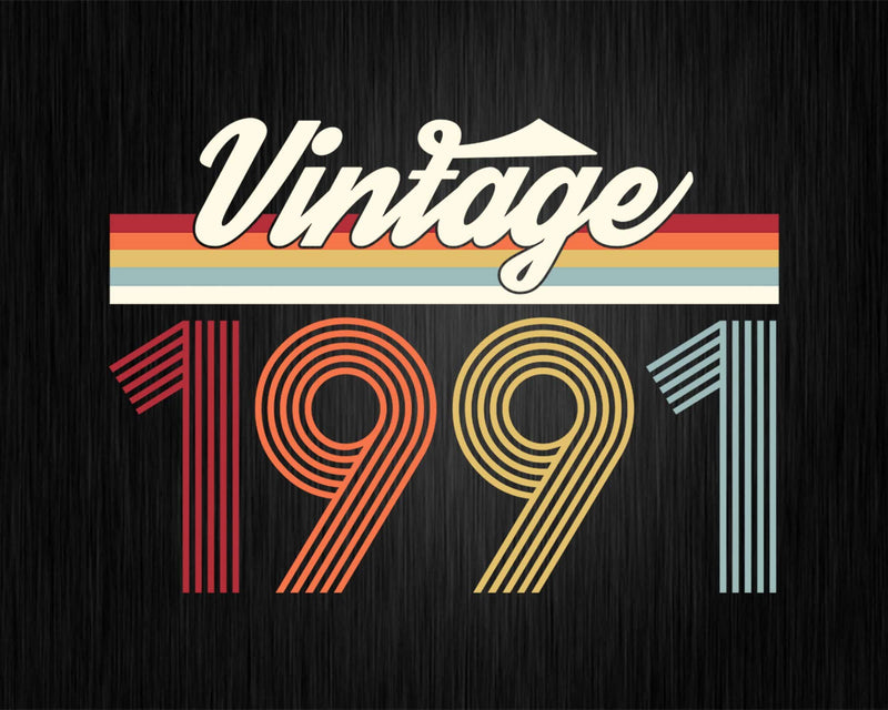 Birthday Svg Vintage Classic Born In 1991 Png T-shirt