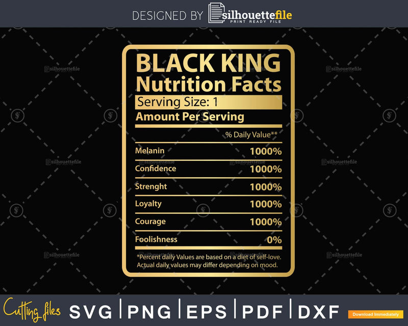 Black King Girl Magic Nutritional Facts SVG Vector Png Eps