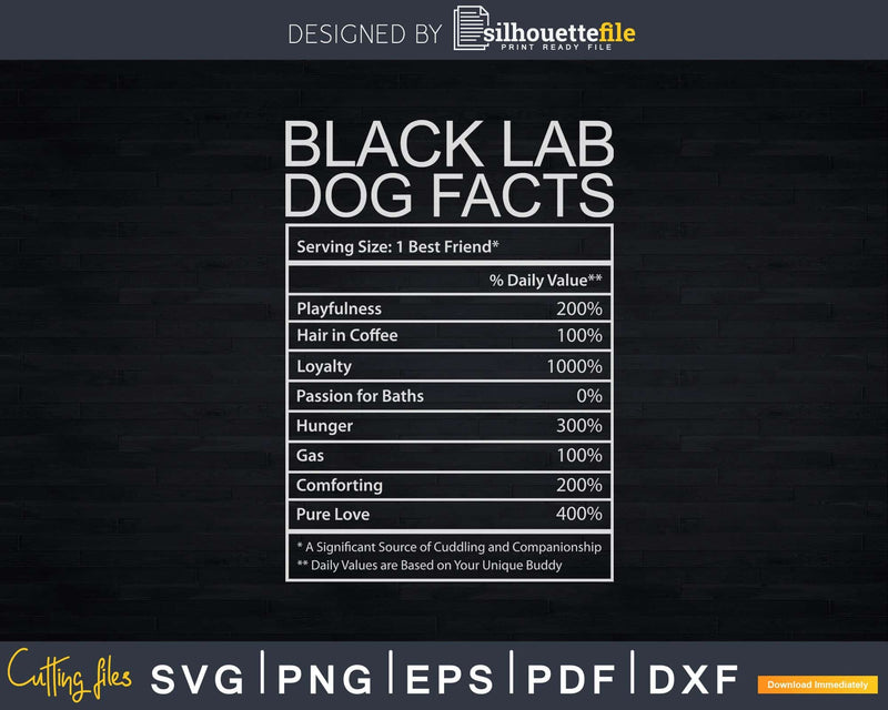 Black Lab Dog Nutritional Facts Svg Png Dxf Cricut Files