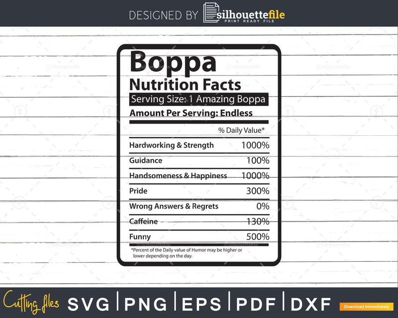 Boppa Nutrition Facts Funny Fathers Day Svg Diy Tshirt