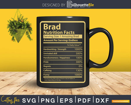 Brad Nutrition Facts Father’s Day Gift Svg Dxf Premium