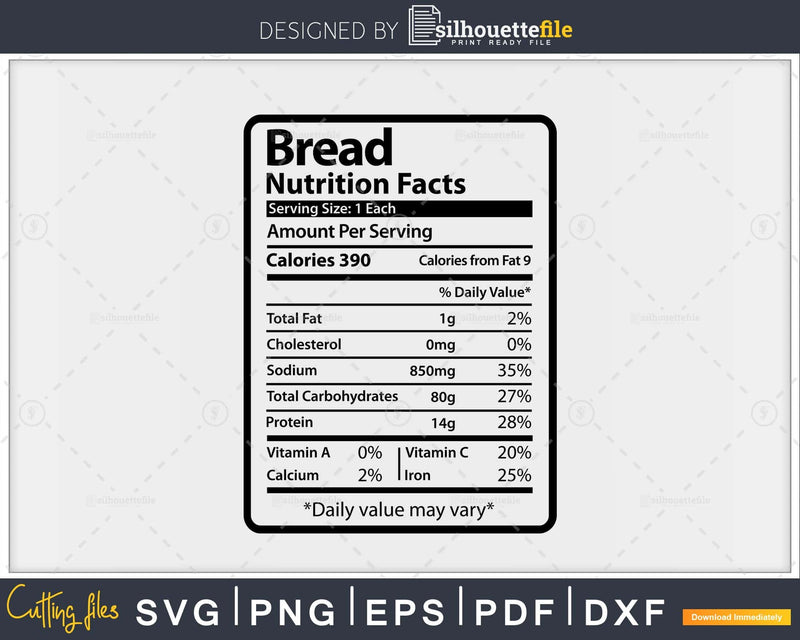 Bread Nutrition Facts Funny Thanksgiving Christmas Svg