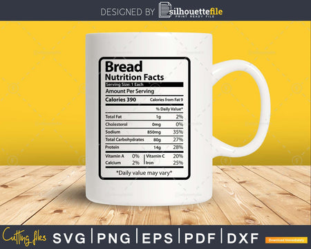 Bread Nutrition Facts Funny Thanksgiving Christmas Svg