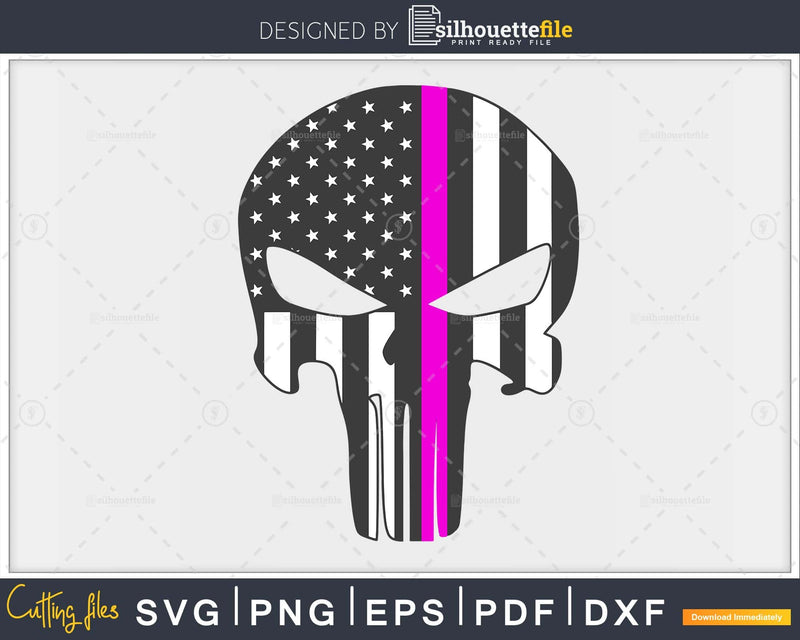 Breast Cancer Awareness Punisher Skull Thin Pink Line