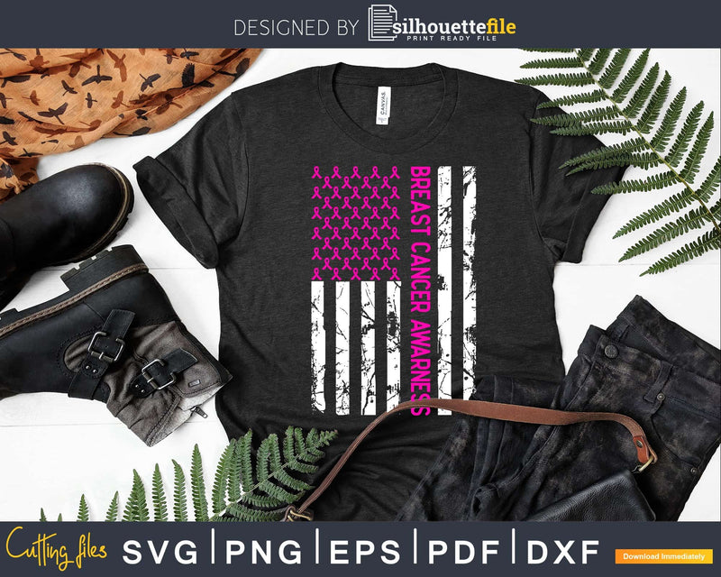 Breast Cancer Awareness Shirt Women USA Flag Svg Designs