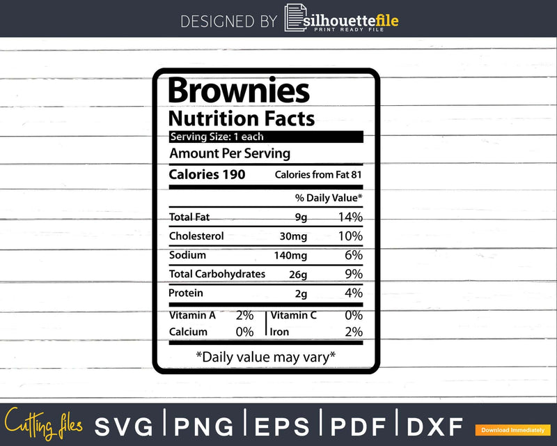 Brownies Nutrition Facts Funny Thanksgiving Christmas Svg