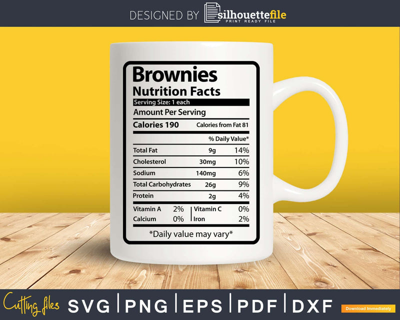 Brownies Nutrition Facts Funny Thanksgiving Christmas Svg