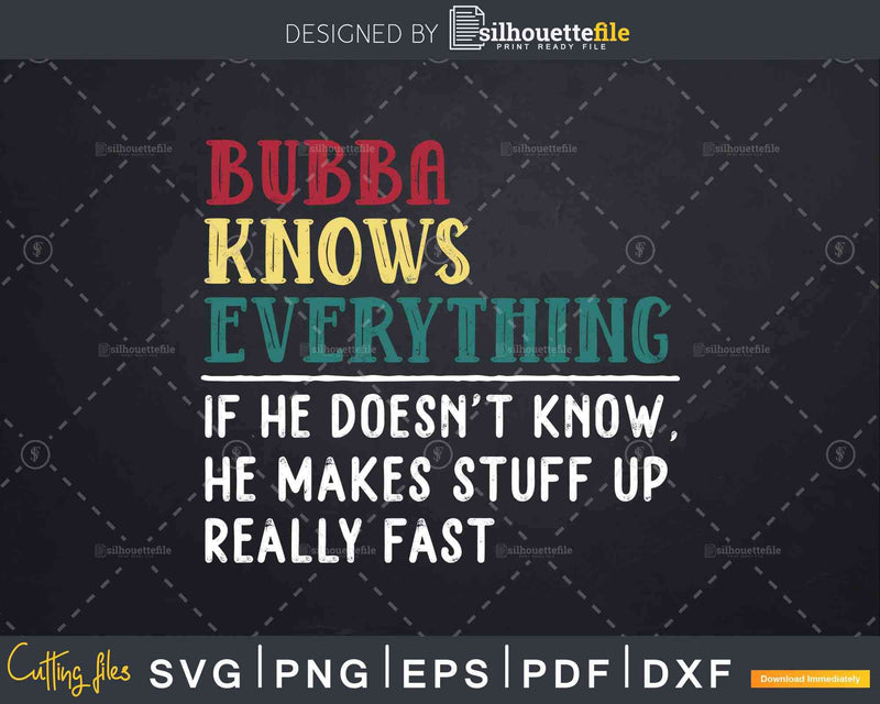 Bubba Knows Everything Funny Fathers Day Svg Dxf Eps Cricut