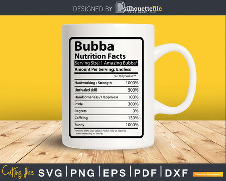 Bubba Nutrition Facts Svg Dxf Png Cricut Files