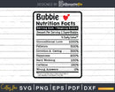 Bubbie Nutrition Facts Funny Mothers Day Svg Png Cricut