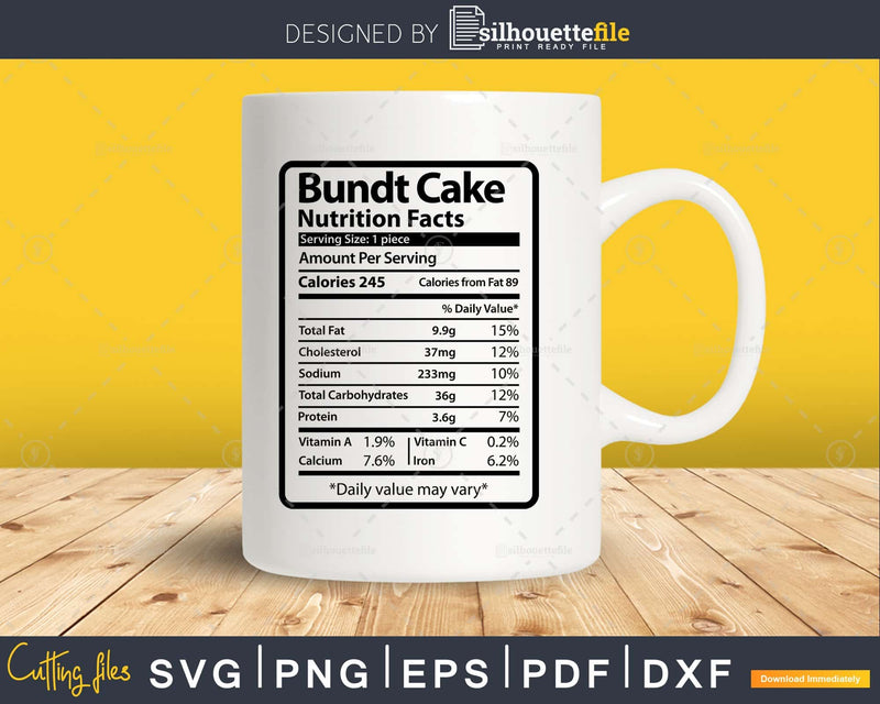 Bundt Cake Nutrition Facts Funny Thanksgiving Christmas Svg
