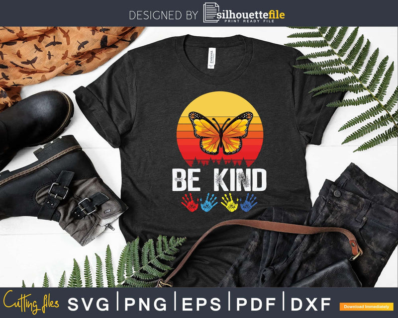 Butterfly Autism Be Kind Retro Vintage Shirt Design Svg Png