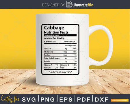 Cabbage Nutrition Facts Funny Thanksgiving Christmas Svg