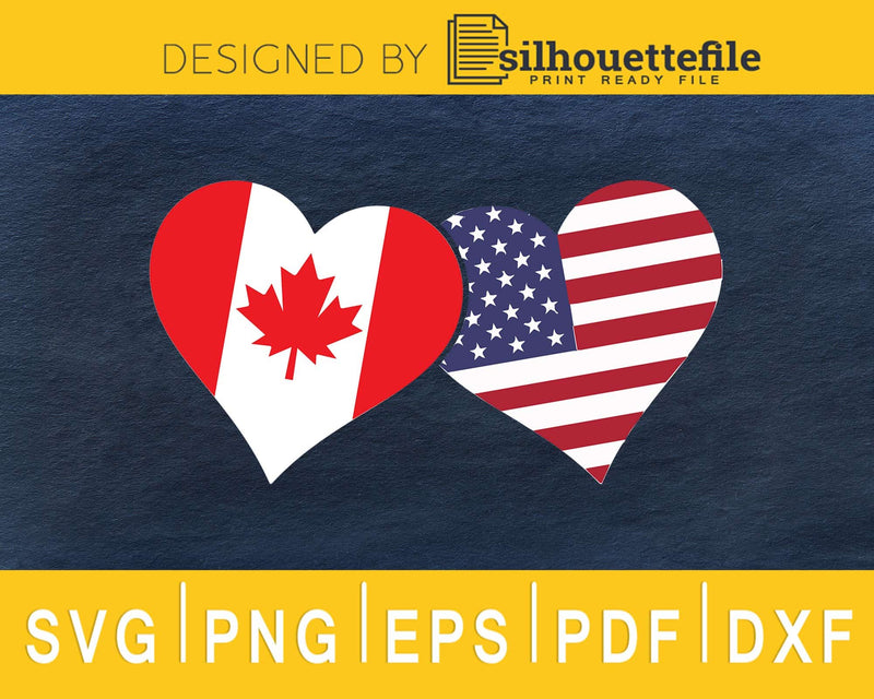 Canada USA Flag Heart Canadian Americans Love Cute svg