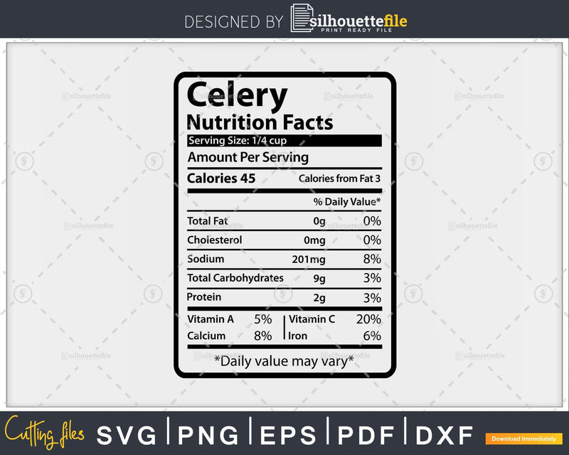 Celery Nutrition Facts Funny Thanksgiving Christmas Svg Png