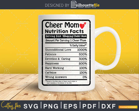 Cheer Mom Nutrition Facts Funny Mothers Day Cheerleading