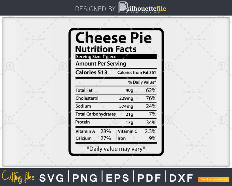 Cheese Pie Nutrition Facts Funny Thanksgiving Christmas Svg