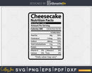 Cheesecake Nutrition Facts Funny Thanksgiving Christmas Svg