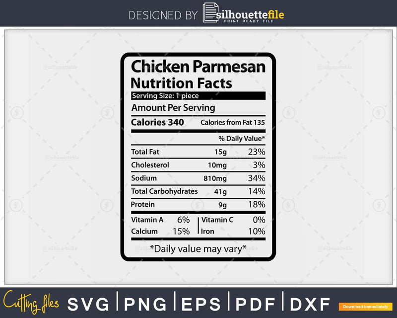 Chicken Parmesan Nutrition Facts Thanksgiving Christmas Svg