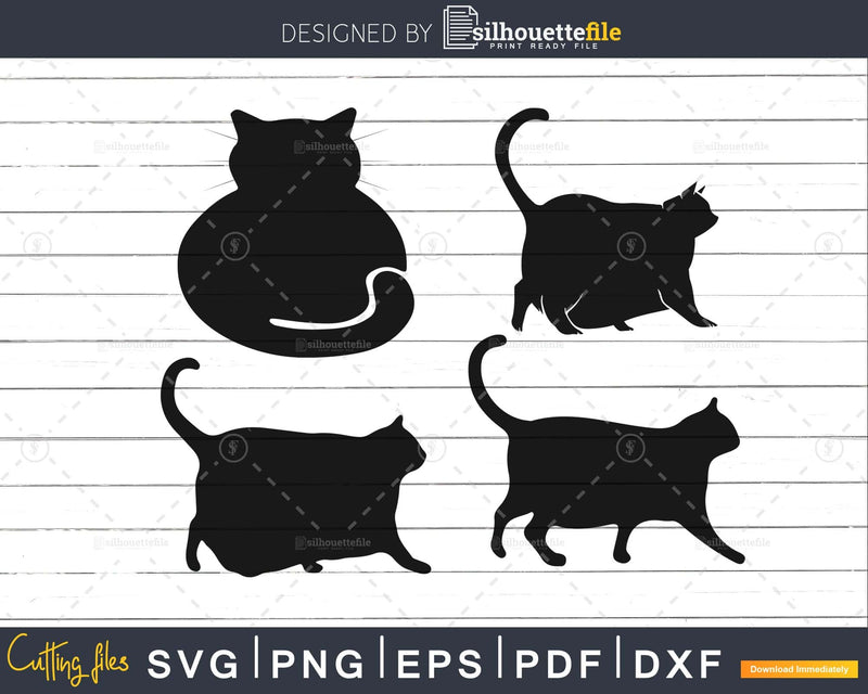 Chonk cat silhouette digital svg png eps cut files