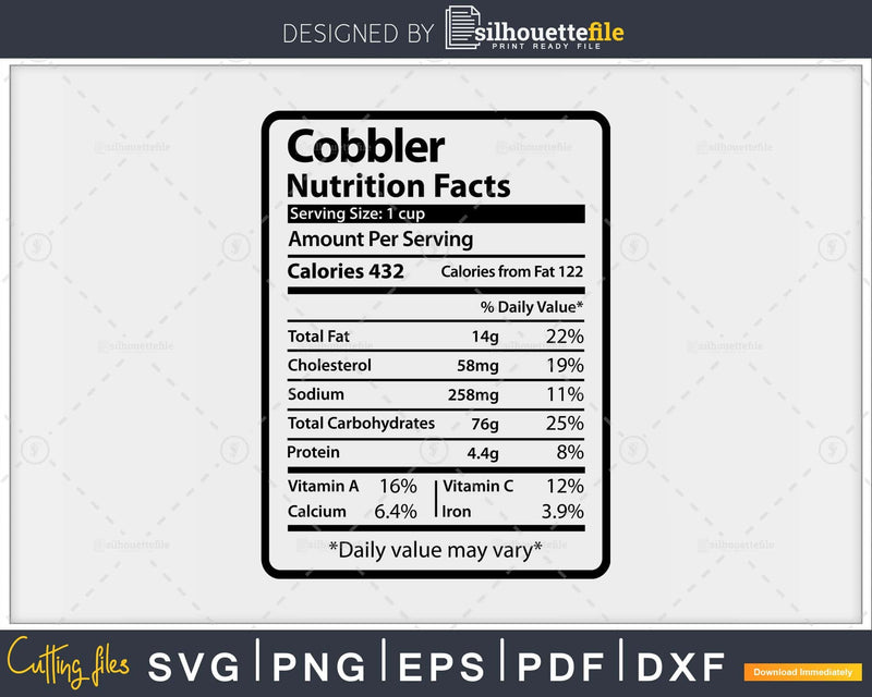 Cobbler Nutrition Facts Funny Thanksgiving Christmas Svg