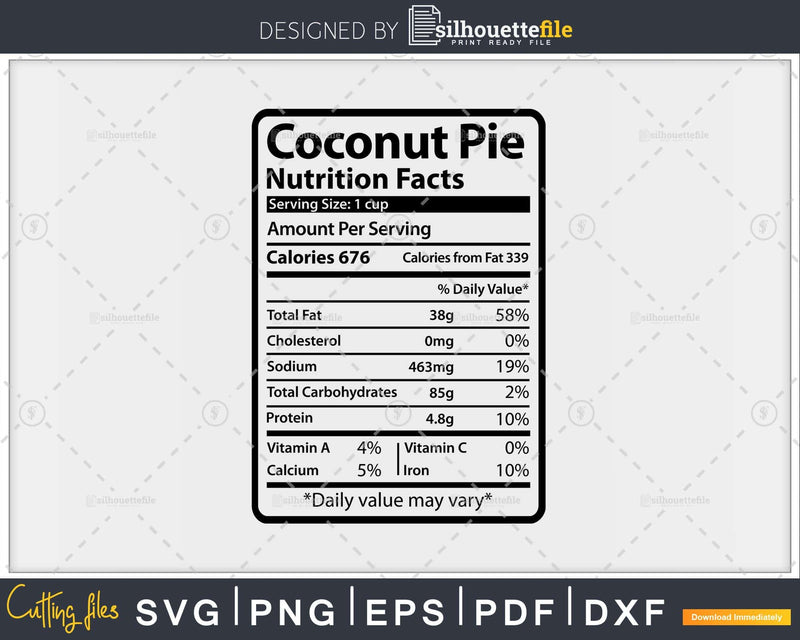 Coconut Pie Nutrition Facts Funny Thanksgiving Christmas