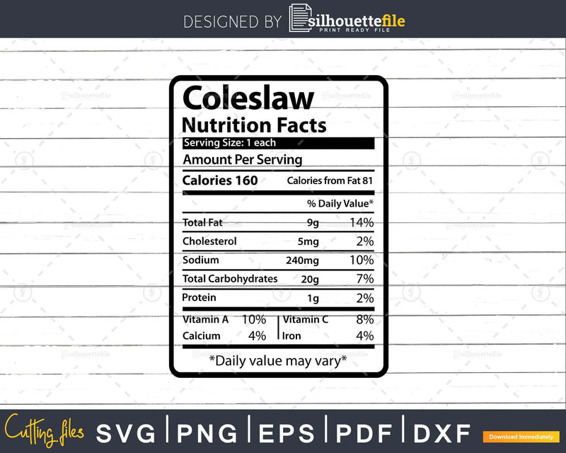 Coleslaw Nutrition Facts Funny Thanksgiving Christmas Svg
