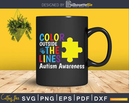 Color Outside The Lines Autism Awareness Svg Png Dxf Cricut