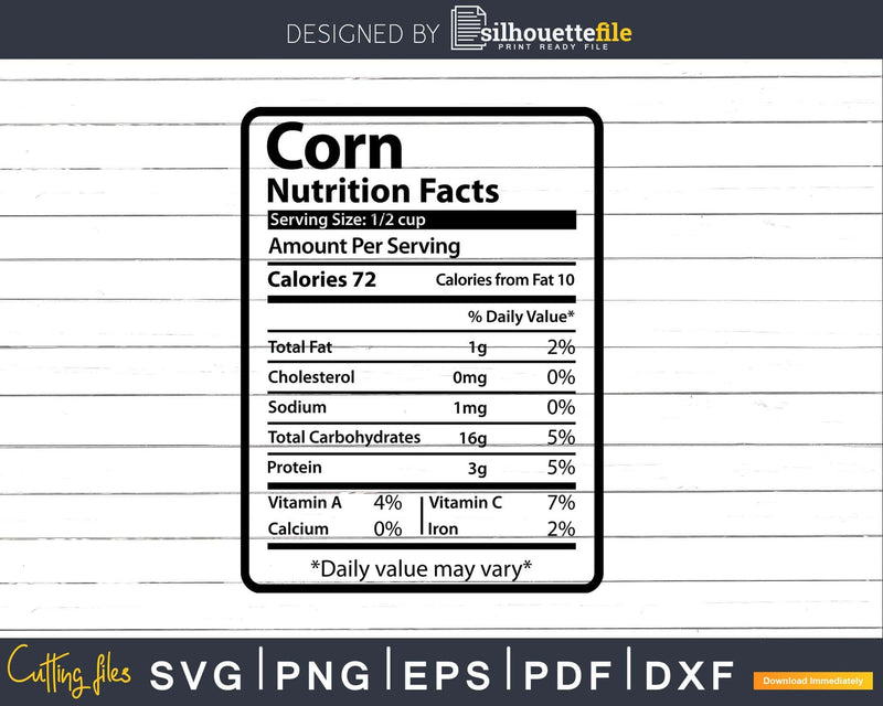 Corn Nutrition Facts Funny Thanksgiving Christmas Svg Png