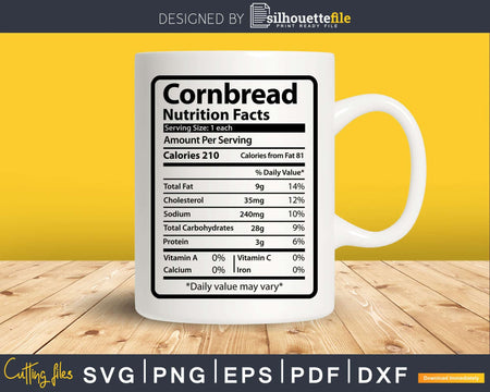 Cornbread Nutrition Facts Funny Thanksgiving Christmas Svg