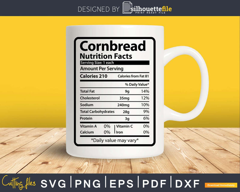 Cornbread Nutrition Facts Funny Thanksgiving Christmas Svg